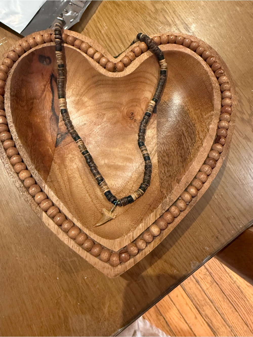 Handcrafted Brown & Black Beaded Necklace with Gold Shark Tooth Pendant